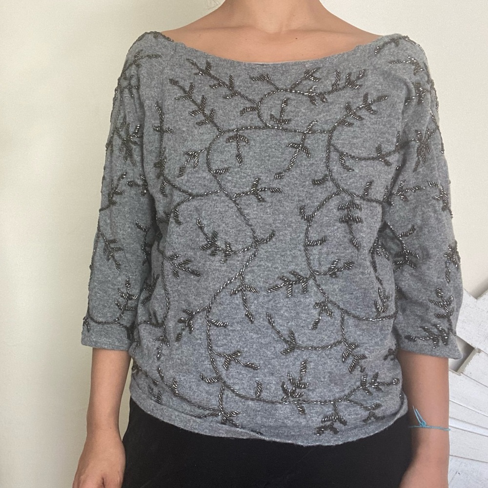 Handmade Knit Gray Wool Pullover Sweater